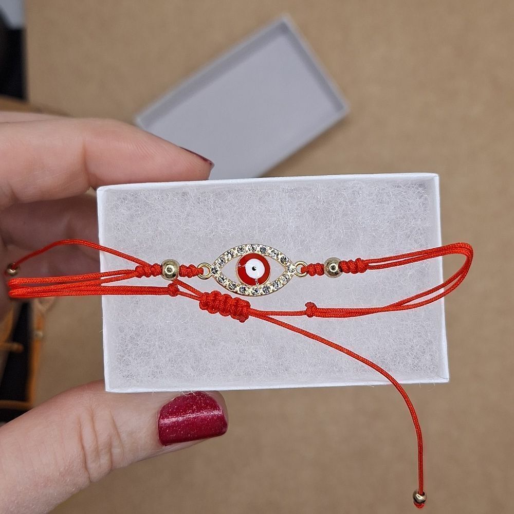 Red adjustable evil eye string bracelet protection jewelry